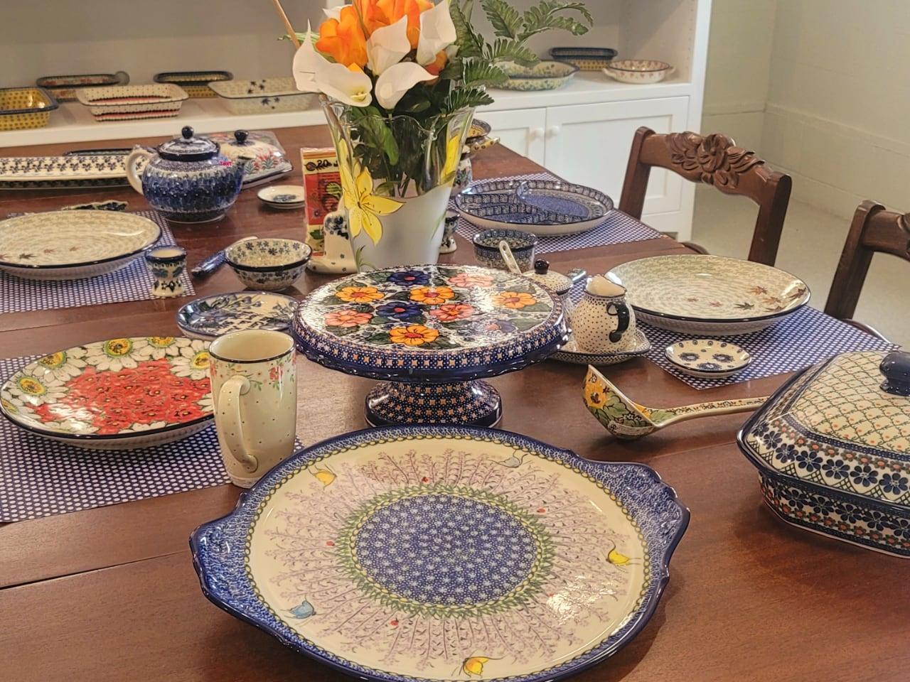 Old World Polish Pottery Display Table