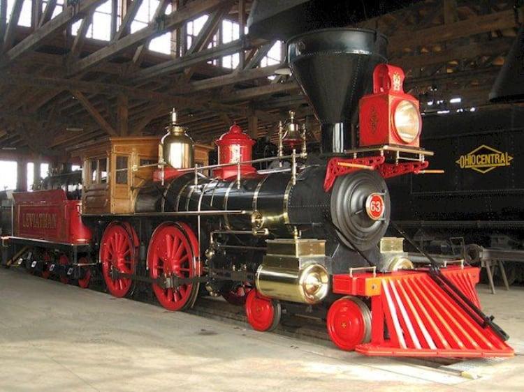 Interior of Age of Steam Roundhouse with a old steam locomotive