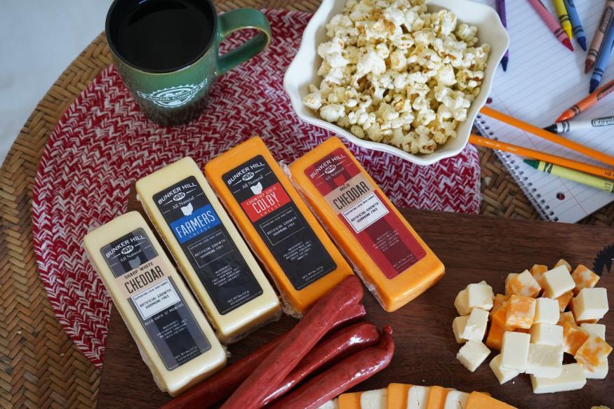Selection of Bunker Hill cheese and meat sticks