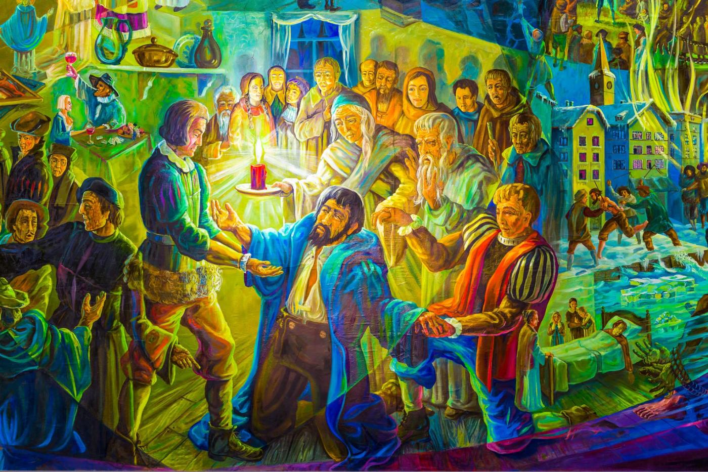 Section of the hand painted cyclorama at Behalt